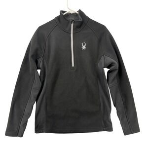 Spyder Pullover Mens Medium Black Gray 1/2 Zip Performance Fleece Sweater Ski